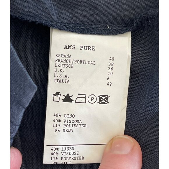 AMS Pure Blue Linen Silk Zipper Womens Top Roll Tab Sleeve US 6 Spain Minimalist - Picture 7 of 9